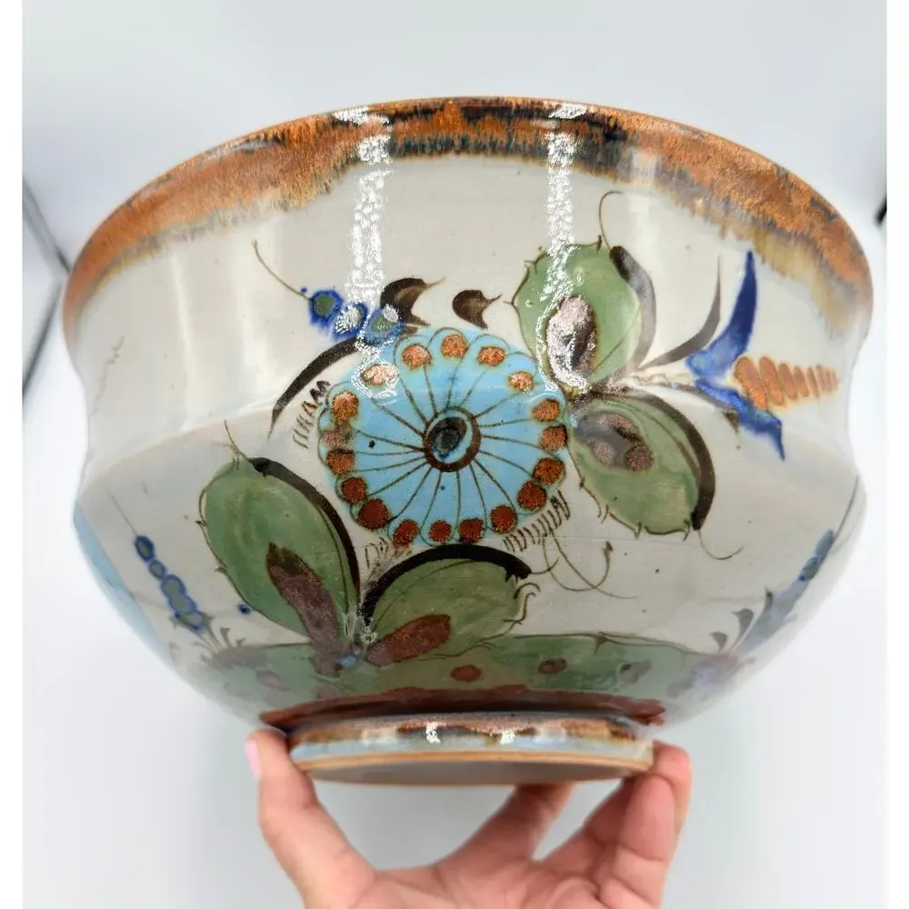 Folk-Art Ken Edwards Palomar Tonala Pottery Hand Painted Punch Bowl w/Ladle